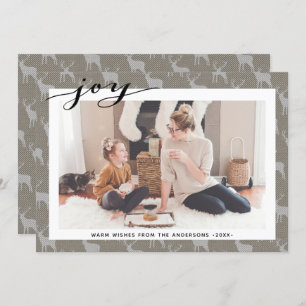 Rustic Brown Grey Burlap Elegant Script Minimalist Feestdagenkaart