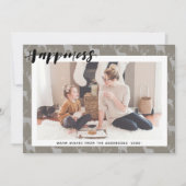Rustic Brown Grey Burlap Simple Script HAPPINESS Feestdagenkaart (Voorkant)