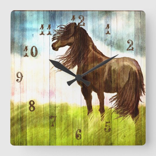 Rustic Brown Horse Painting Wall klok (Voorkant)