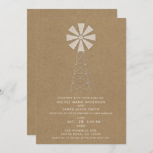 Rustic Brown Kraft Boerderij Windmill Modern Weddi Kaart