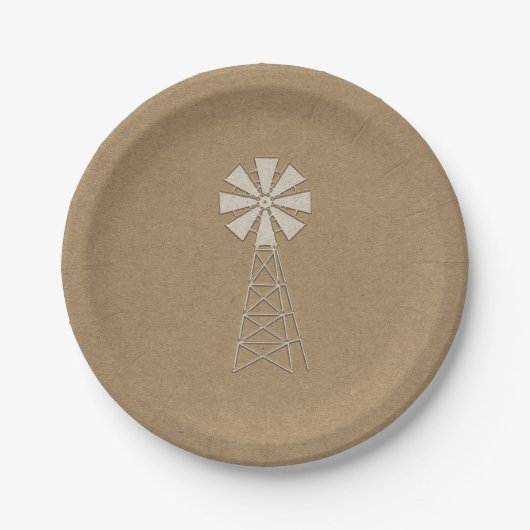 Rustic Brown Kraft Boerderij Windmill Modern Weddi Papieren Bordje (Voorkant)
