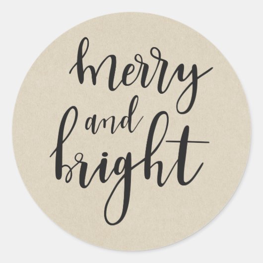 Rustic Brown Kraft Holiday MERRY & BRIGHT Favor Ronde Sticker (Voorkant)