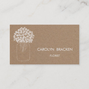 Rustic Brown Kraft Paper Mason Jar Flowers Visitekaartje
