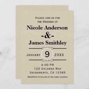Rustic Brown Kraft Paper Minimalist Wedding Kaart