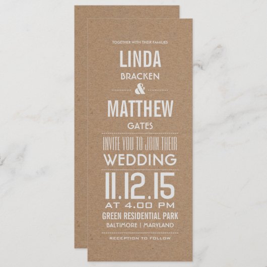 Rustic Brown Kraft Paper Modern Text Wedding Kaart (Voorkant / Achterkant)