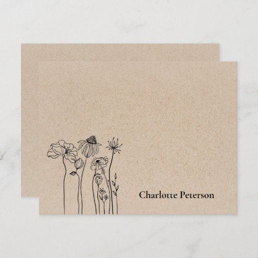 Rustic Brown Kraft Wildflower Notitiekaartje (Voorkant / Achterkant)