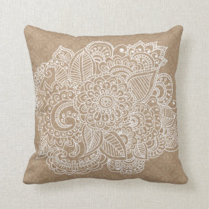 Rustic Brown Lace Pattern Beauful Paisley Doodle Kussen