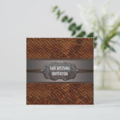 Rustic Brown Leather Brown Bar Mitzvah Kaart (Staand voorkant)