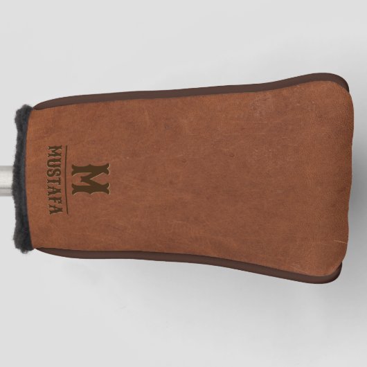 Rustic Brown Leather Texture Monogram Golfheadcover (Voorkant)