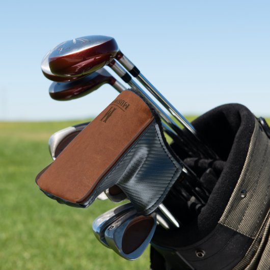 Rustic Brown Leather Texture Monogram Golfheadcover (Insitu)