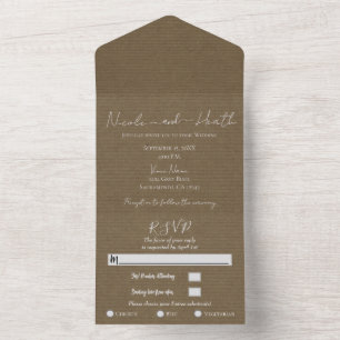 Rustic Brown Modern Minimal Chic Photo Wedding All In One Uitnodiging