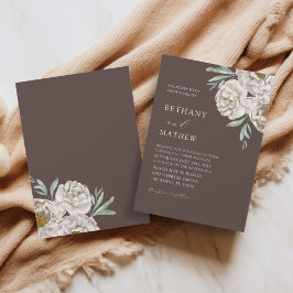 Rustic Brown & Off White Floral Wedding Kaart