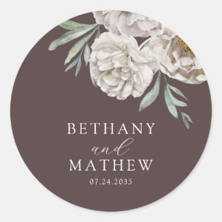 Rustic Brown & Off White Floral Wedding Ronde Sticker