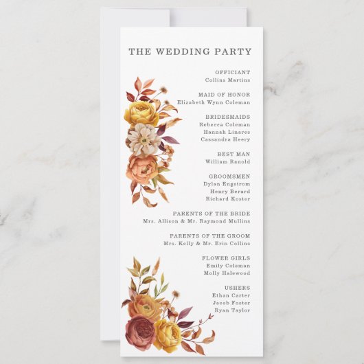 Rustic Brown Orange Programme de Mariage de automn (Dos)