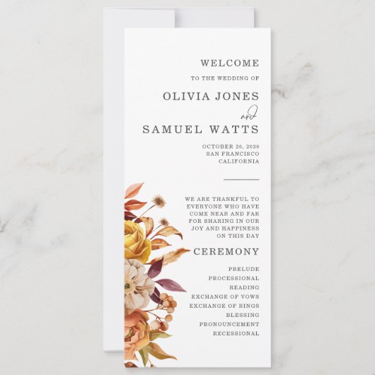 Rustic Brown Orange Programme de Mariage de automn (Devant)