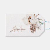 Rustic Brown Pampas Grass White Orchids Monogram Cadeaulabel (Voorkant (Horizontaal))