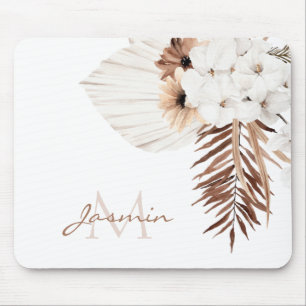 Rustic Brown Pampas Grass White Orchids Monogram Muismat