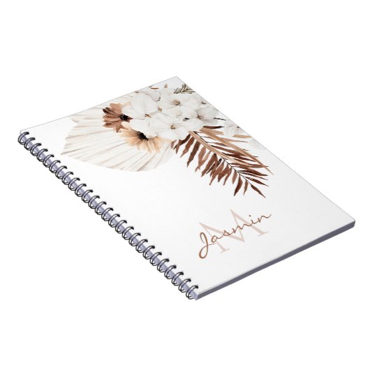 Rustic Brown Pampas Grass White Orchids Monogram Notitieboek (Rechterzijde)