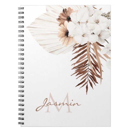 Rustic Brown Pampas Grass White Orchids Monogram Notitieboek (Voorkant)