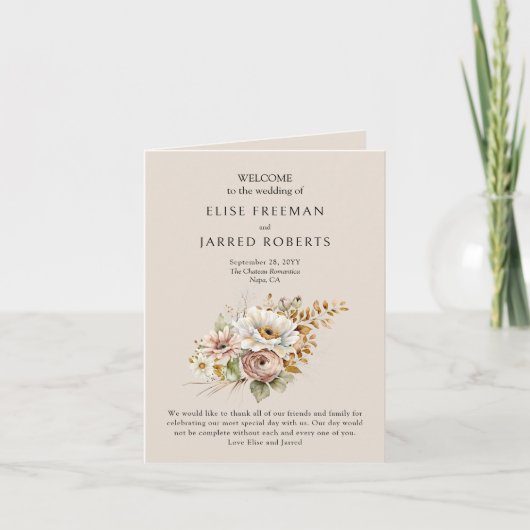Rustic Brown Pays Programme de mariage floral (Devant)