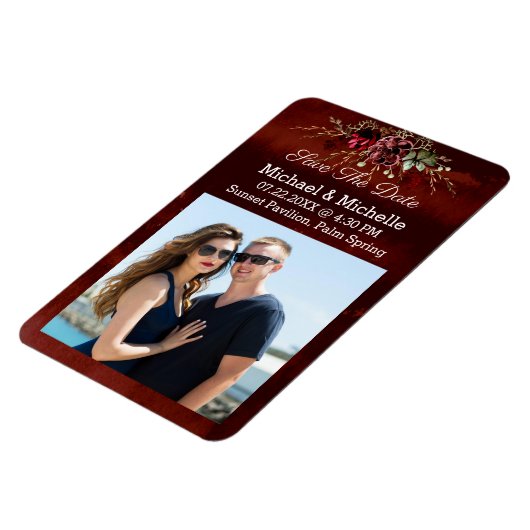 Rustic Brown redt de datum van onze huwelijksmagne Magneet (Linkerzijde)