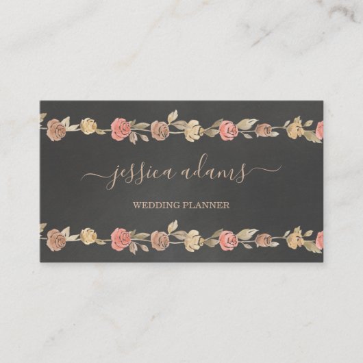Rustic Brown Rozen Floral Wedding Specialist Visitekaartje (Voorkant)