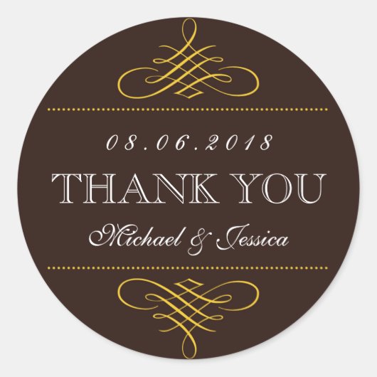 Rustic Brown Swirls Ornament Wedding Stickers (Voorkant)