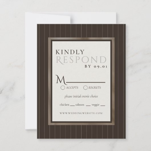 Rustic Brown Thin Stripe Pattern Wedding RSVP Kaartje (Voorkant)