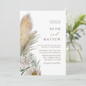 Rustic Brown Typography Pampas Wedding Kaart (Staand voorkant)