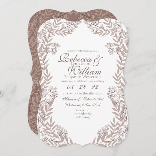 Rustic Brown Wedding Botanical Kaart (Voorkant / Achterkant)