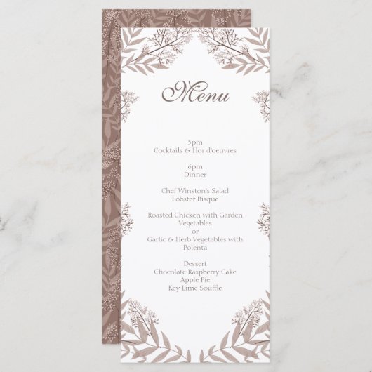 Rustic Brown Wedding  Botanical Menu (Voorkant / Achterkant)