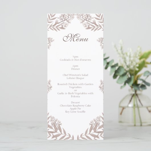Rustic Brown Wedding  Botanical Menu (Staand voorkant)