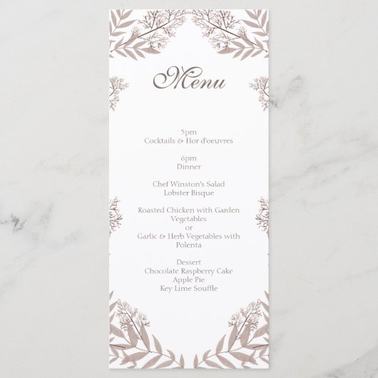 Rustic Brown Wedding  Botanical Menu (Voorkant)