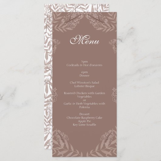 Rustic Brown Wedding  Botanical Menu (Voorkant / Achterkant)