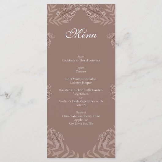 Rustic Brown Wedding  Botanical Menu (Voorkant)