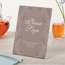 Rustic Brown Wedding Botanical Reclamebord Met Voetstuk