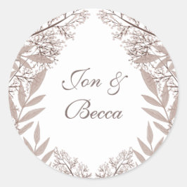 Rustic Brown Wedding Botanical Ronde Sticker