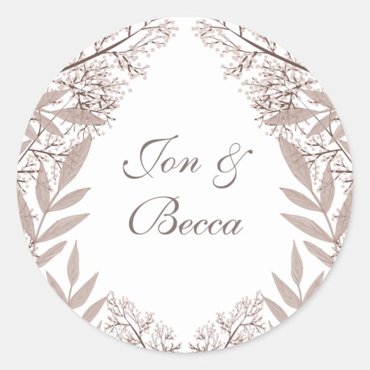 Rustic Brown Wedding Botanical Ronde Sticker (Voorkant)