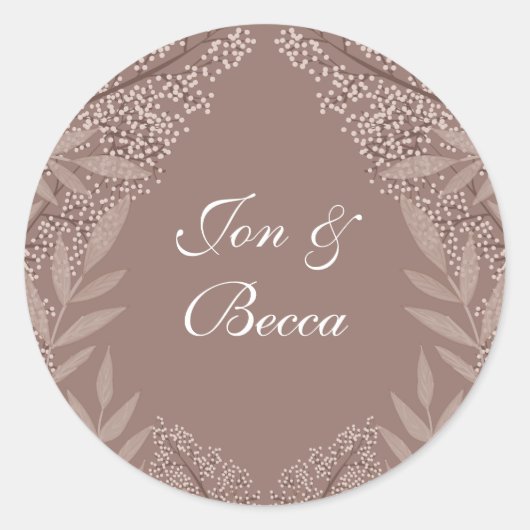 Rustic Brown Wedding  Botanical Ronde Sticker (Voorkant)