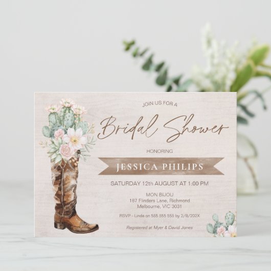 Rustic Brown Western Cowgirl Boot Vrijgezellenfees Kaart (Staand voorkant)