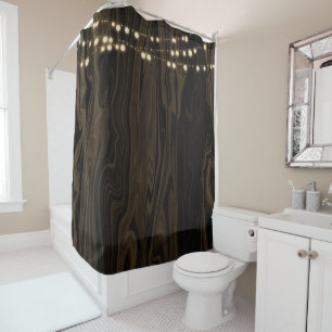 Rustic Brown Whimsical String Lights Douchegordijn