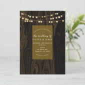 Rustic Brown Whimsical Wood String Lights Wedding Kaart (Staand voorkant)