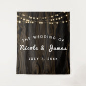 Rustic Brown Whimsical Wood String Lights Wedding Wandkleed (Voorkant)