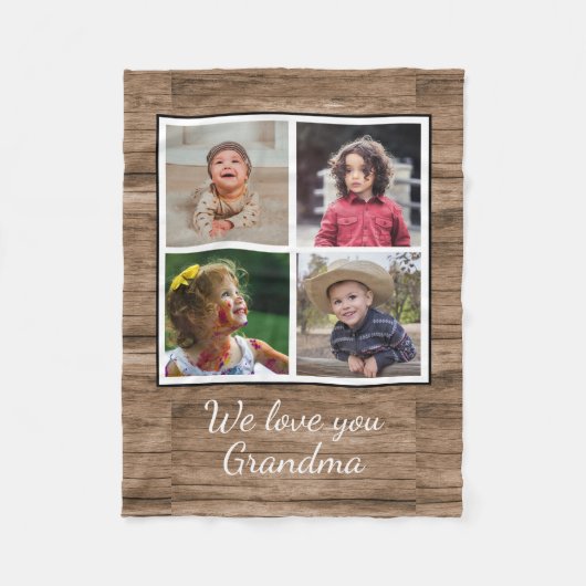Rustic Brown Wood 4 Foto Collage Grandma Fleece Deken (Voorkant)