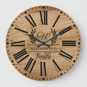 Rustic Brown Wood Custom Family Name Farmhouse Grote Klok