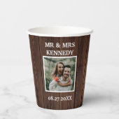 Rustic Brown Wood Custom Photo MR & MRS Wedding Papieren Bekers (Achterkant)