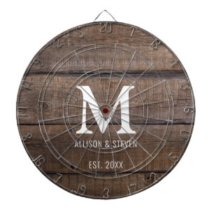Rustic Brown Wood Farmhouse Family Monogram Dartbord