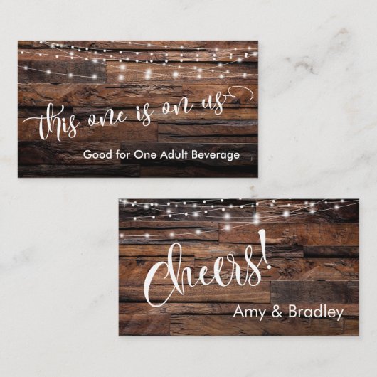 Rustic Brown Wood & Lichten Drink Ticket Enclosure Informatiekaartje (Voorkant / Achterkant)