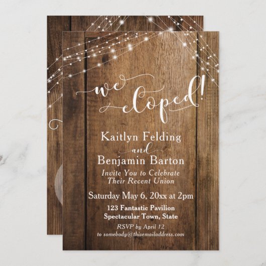 Rustic Brown Wood & Lights We hebben feestvieren u Kaart (Voorkant / Achterkant)