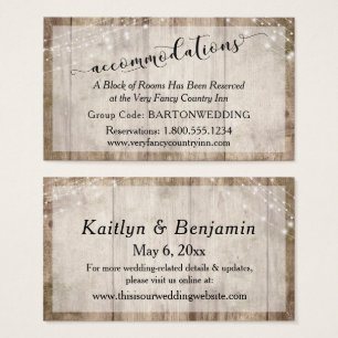 Rustic Brown Wood & Lights Wedding Accommodations Visitekaartje
